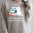 Life Is Better With Coffee Cats And Books Book Lover Raglan Sleeve Sweatshirt Heather Forest