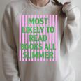 Most Likely To Read Books All Summer Teacher Last Day Raglan Sleeve Sweatshirt Heather Forest