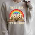 Take A Look It In A Book Retro Rainbow Reading Teacher Raglan Sleeve Sweatshirt Heather Forest
