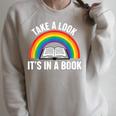 Take A Look It's In A Book Rainbow Reading Literary Raglan Sleeve Sweatshirt Heather Forest