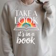 Take A Look Its In A Book Retro Reading Bookworm Librarian Raglan Sleeve Sweatshirt Heather Forest
