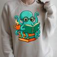 Octopus Reading Book Reading Bookworm Reader Raglan Sleeve Sweatshirt Heather Forest