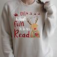 Oh What Fun It Is To Read Christmas Cute Reindeer Read Books Raglan Sleeve Sweatshirt Heather Forest