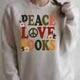 Peace Love Books Librarian Teacher Life Book Library Raglan Sleeve Sweatshirt Heather Forest