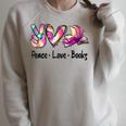 Peace Love Books Librarian Teacher Life Book Library Tie Dye Raglan Sleeve Sweatshirt Heather Forest Peace Love Books Librarian Teacher Life Book Library Tie Dye Raglan Sleeve Sweatshirt Heather Forest
