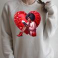 Pretty Girl With Book And Hearts For Valentine's Day Raglan Sleeve Sweatshirt Heather Forest