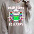 Read Books Be Happy Panda Literacy Reading Teacher Raglan Sleeve Sweatshirt Heather Forest