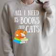 Reader All I Need Is Books And Cats Cat Lover Kitten Reading Raglan Sleeve Sweatshirt Heather Forest