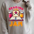 Reading Is My Jam Book Lover Kids Teacher Raglan Sleeve Sweatshirt Heather Forest