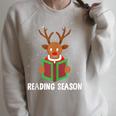 Reading Season Christmas Reindeer Bookworm Book Reader Raglan Sleeve Sweatshirt Heather Forest