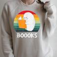 Retro Book Ghost Reading Halloween Teacher Men Women Raglan Sleeve Sweatshirt Heather Forest