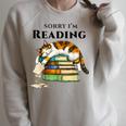 Sorry I'm Reading Calico Cat Book Lover Raglan Sleeve Sweatshirt Heather Forest