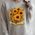 Sunflowers Flowers Book Floral Raglan Sleeve Sweatshirt Heather Forest