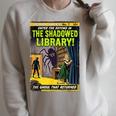 Vintage Horror Comic Book Cover Shadowed Library Zombie Raglan Sleeve Sweatshirt Heather Forest