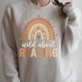 Wild About Reading Cute Rainbow Book Lover Teacher Raglan Sleeve Sweatshirt Heather Forest
