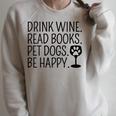 Women's Drink Wine Read Books Pet Dogs Book Lover Dog Mom Raglan Sleeve Sweatshirt Heather Forest