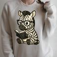 Zebra Reading Book Lover Raglan Sleeve Sweatshirt Heather Forest