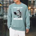 Bone-Chilling-Reads Skeleton Reading Bookworm Book Lovers Raglan Sleeve Sweatshirt Cardinal