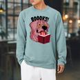 BOOOKS Zombie Dog Reading a Book Halloween Teacher Men Women Kids Raglan Sleeve Sweatshirt Cardinal BOOOKS Zombie Dog Reading a Book Halloween Teacher Men Women Kids Raglan Sleeve Sweatshirt Cardinal