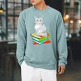 Cats And Books Lover Persian Cat For Men Women Kids Raglan Sleeve Sweatshirt Cardinal