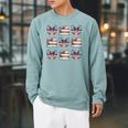 Coquette Bow Book US Flag 4th Of July Librarian Bookworm Raglan Sleeve Sweatshirt Cardinal