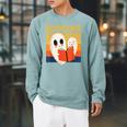 Cute Ghost Book Reading Halloween Teacher Puns Booooks For Men Women Kids Raglan Sleeve Sweatshirt Cardinal