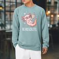Cute Kawaii Readsolotl Axolotl Reading Book Pun Raglan Sleeve Sweatshirt Cardinal