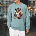 Cute Wizard Owl Reading Book Magic Candle Raglan Sleeve Sweatshirt Cardinal