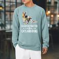 Easily Distracted By Cats And Books Reader Cat Lovers For Men Women Girls Kids Raglan Sleeve Sweatshirt Cardinal