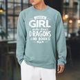 Just a Girl Who Loves Dragons & Books Book Lover Women Nerd Raglan Sleeve Sweatshirt Cardinal