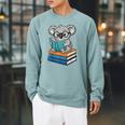 Koala Reading Book Glasses Bookworm Librarian Raglan Sleeve Sweatshirt Cardinal