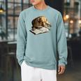 Labrador Retriever Dog Bookworm Reading Book Graphic Raglan Sleeve Sweatshirt Cardinal