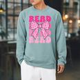 Pink Leopard Read Coquette Bow Girls Retro Groovy Reading Raglan Sleeve Sweatshirt Cardinal