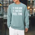 Pour Wine Turn Pages Feel Fine Book Wine Lover Raglan Sleeve Sweatshirt Cardinal