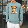 Puppy Open Book Reading Dog Lover Graphic Portrait Round Raglan Sleeve Sweatshirt Cardinal