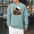 Raven Reading Book Occult Crow Raglan Sleeve Sweatshirt Cardinal