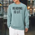 Reading Is Lit English Teacher Book Lovers Raglan Sleeve Sweatshirt Cardinal