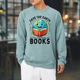 Save Earth It's Only Planet With Books Reader Earth Day Raglan Baseball Tee Raglan Sleeve Sweatshirt Cardinal