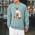 Siamese Cat Meezer Bookworm Flowers Book Reading Books Raglan Sleeve Sweatshirt Cardinal