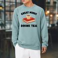 Tea Great Minds Drink Tea Apple Teacups Books Raglan Sleeve Sweatshirt Cardinal