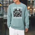 Weird Teachers Build Character Skeleton Reading Book Raglan Sleeve Sweatshirt Cardinal