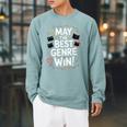 Whimsical Book Genre Battle Raglan Sleeve Sweatshirt Cardinal