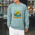 Women's Book Sea Turtle Summer Reading 2026 Unearth a Story Raglan Sleeve Sweatshirt Cardinal
