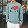 Women's Clifford The Big Red Dog I Heart Clifford Childrens Books Raglan Sleeve Sweatshirt Cardinal