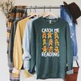 Catch Me Reading Christmas Gingerbread Man Teacher Book Raglan Sleeve Sweatshirt Heather Blue Lagoon