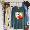 Cute Ghost Book Reading Halloween Teacher Puns Booooks Men Women Kids Raglan Sleeve Sweatshirt Heather Blue Lagoon