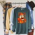 Ghost Reading Book Lovers Autumn Fall Halloween Raglan Sleeve Sweatshirt Heather Blue Lagoon