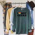 I Love Hot Geeks Cute Pride Gamer Book Nerd Fandom Fan Premium Tri-Blend Raglan Sleeve Sweatshirt Heather Blue Lagoon