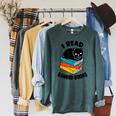 I Read Banned Books Tshirt Cat Reader Bookworm Women Raglan Sleeve Sweatshirt Heather Blue Lagoon