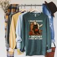 Read Books Crochet & Pet Lazy Cat Coffee Raglan Sleeve Sweatshirt Heather Blue Lagoon Read Books Crochet & Pet Lazy Cat Coffee Raglan Sleeve Sweatshirt Heather Blue Lagoon
